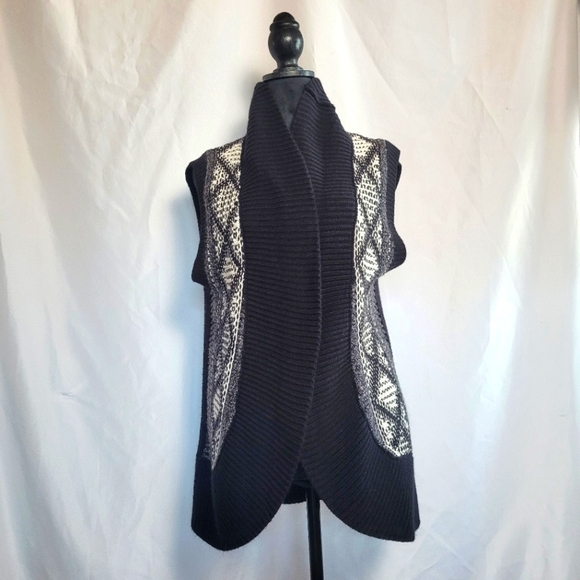 Women's Abito Black White Sweater Vest Open Front Size Small Grannycore Sweater - Picture 1 of 7